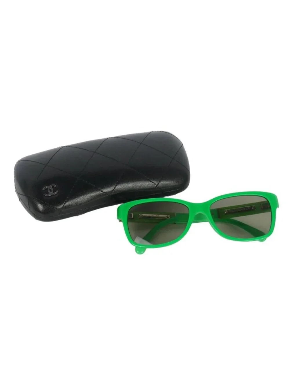 Chanel CC Logo Square Sunglasses Color Block Green Eyewear